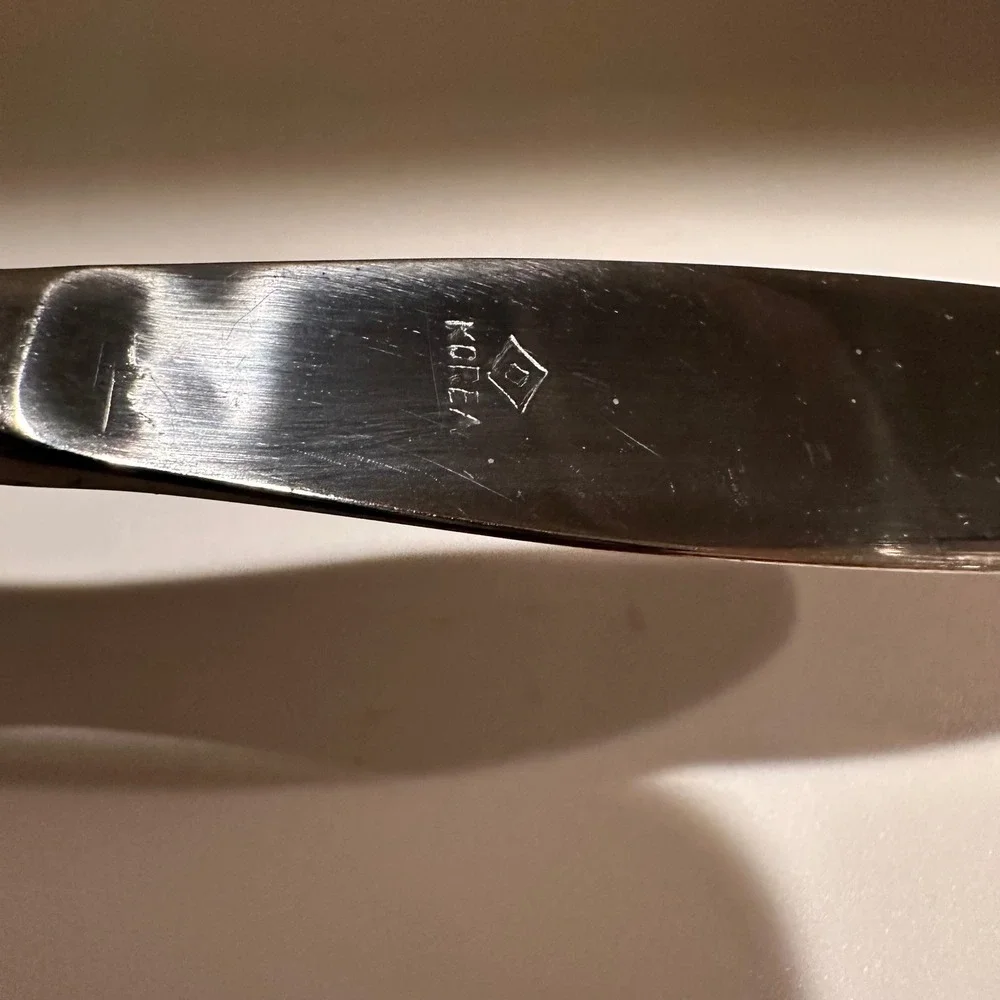 Vintage Floral Panel Stainless Steel Dinner Knife Made in Korea Serrated Edge